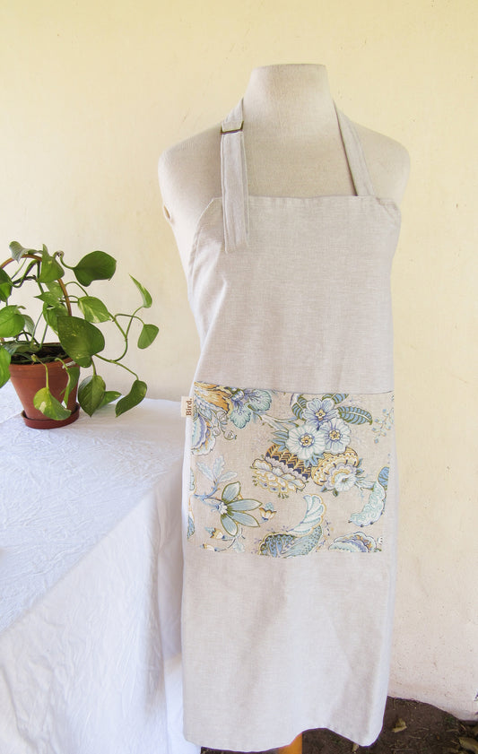 Neutral with blue flowers apron